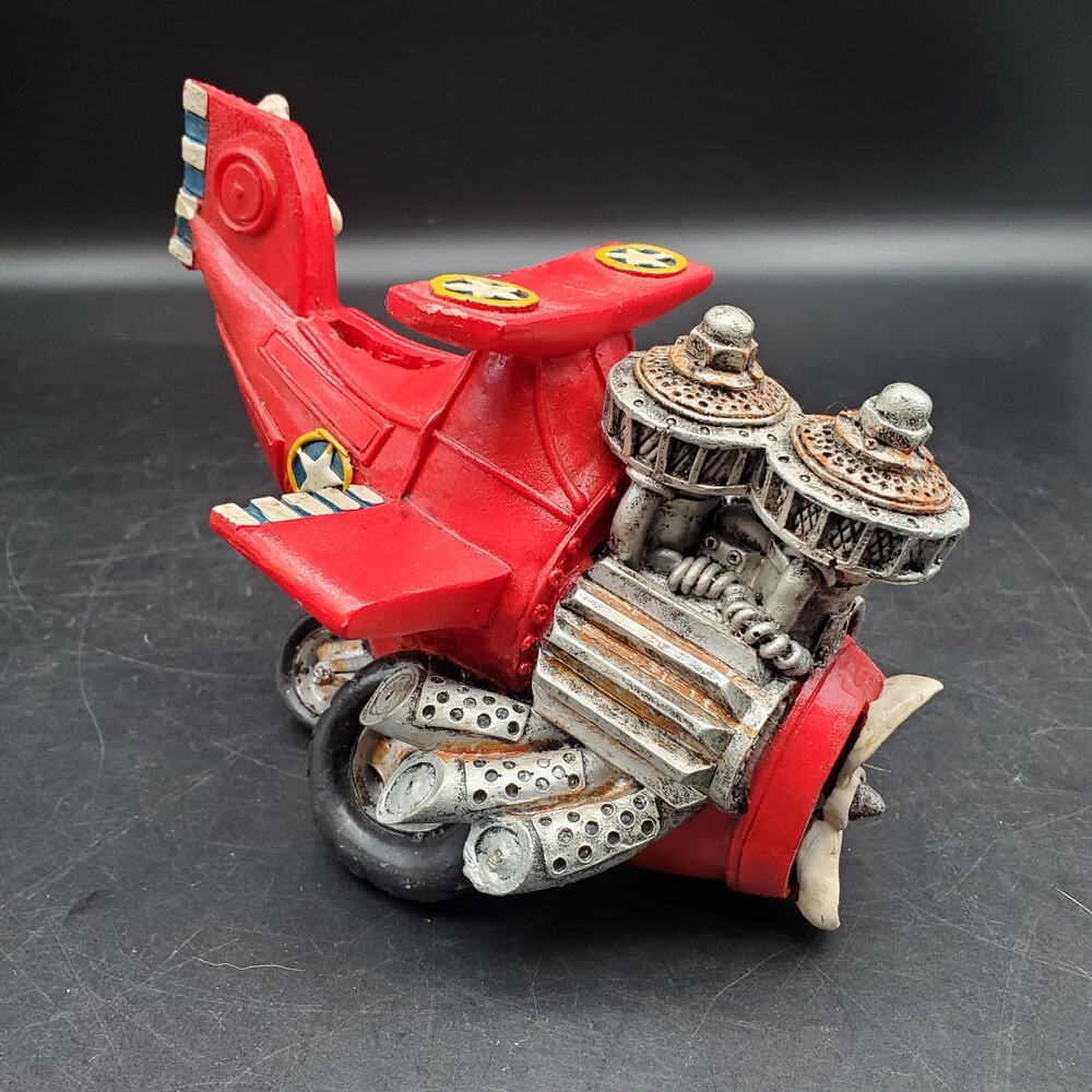 Vintage Red Airplane Coin Bank Novelty Plane Exposed Engine Mechanical Decor